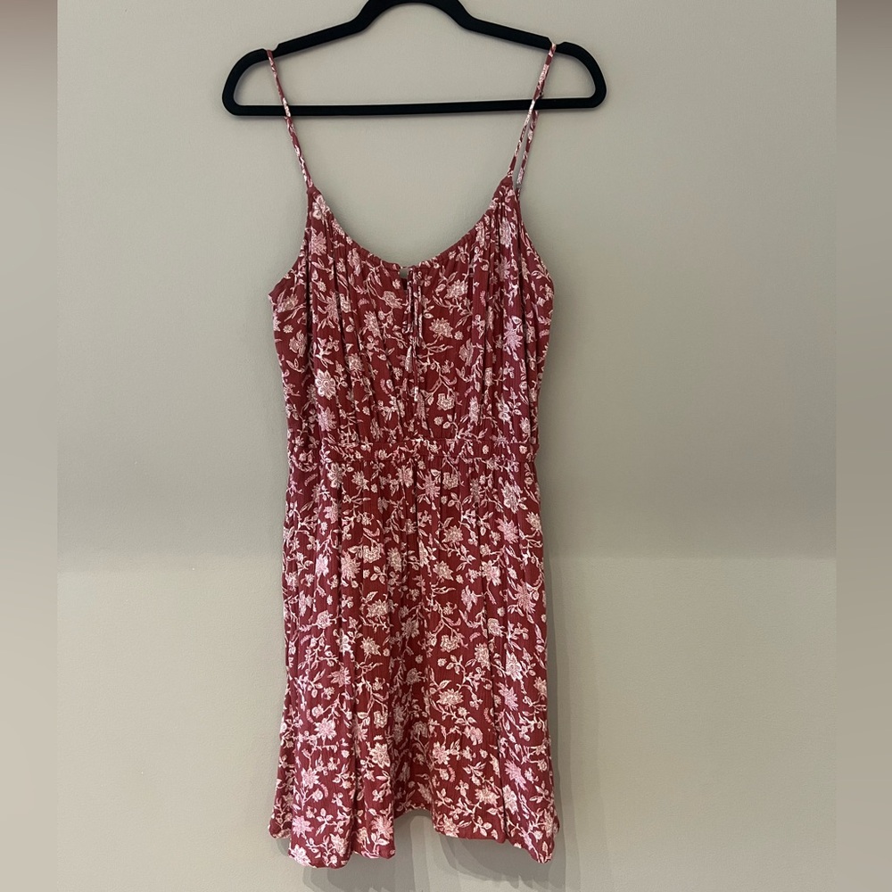 Abercrombie & Fitch Red Floral Spaghetti Strap Dress